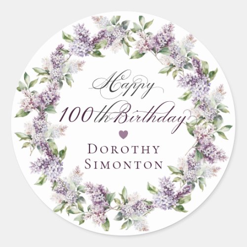 Custom 100th Birthday Purple Lilac Envelope Seal