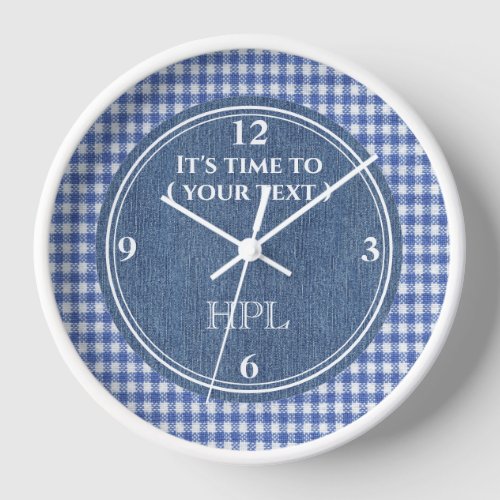 Custom 10_in Blue  White Plaid Denim Print Clock