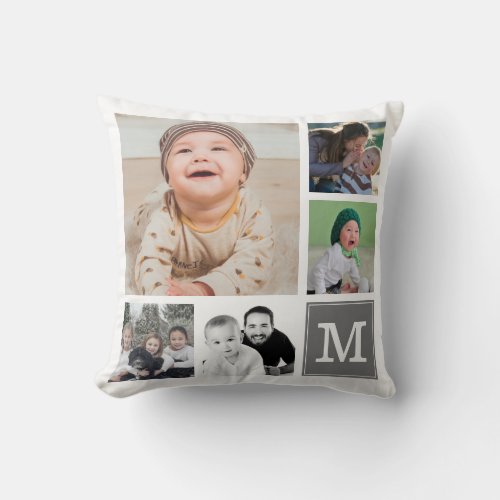 Custom 10 Photo Collage Instagram Gallery Monogram Throw Pillow