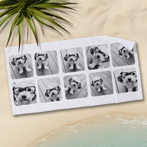 Custom 10 Photo Collage with rounded frames Beach Towel