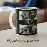 Custom 10 photo collage your text script coffee mug<br><div class="desc">Create your own modern engagement 10 photo collage black mug featuring faux gold handwritten "better together" (or your text) calligraphy script and template text typography "names, year and our love story" on the left and right sides. Can be a perfect keepsake personalized gift for an engaged couple, newlyweds, first Christmas...</div>