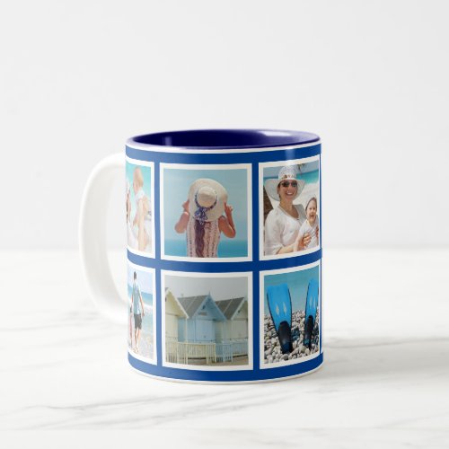 Custom 10 Photo Squares Collage Blue Two_Tone Coffee Mug