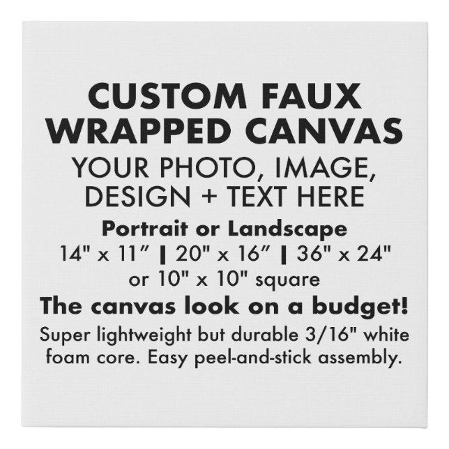 Custom 10" x 10" FAUX WRAPPED CANVAS PRINT Blank (Front)