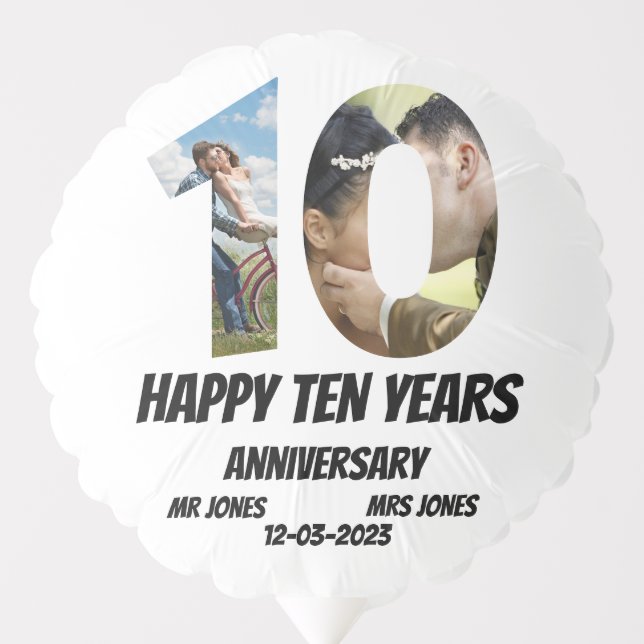 Custom 10 Years Anniversary 2 Photo collage   Balloon (Front)