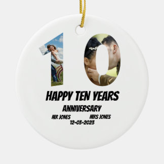 Custom 10 Years Anniversary 2 Photo collage Ceramic Ornament