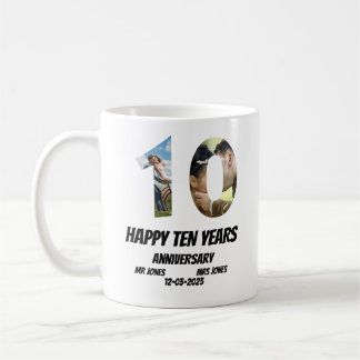 Custom 10 Years Anniversary 2 Photo collage Coffee Mug