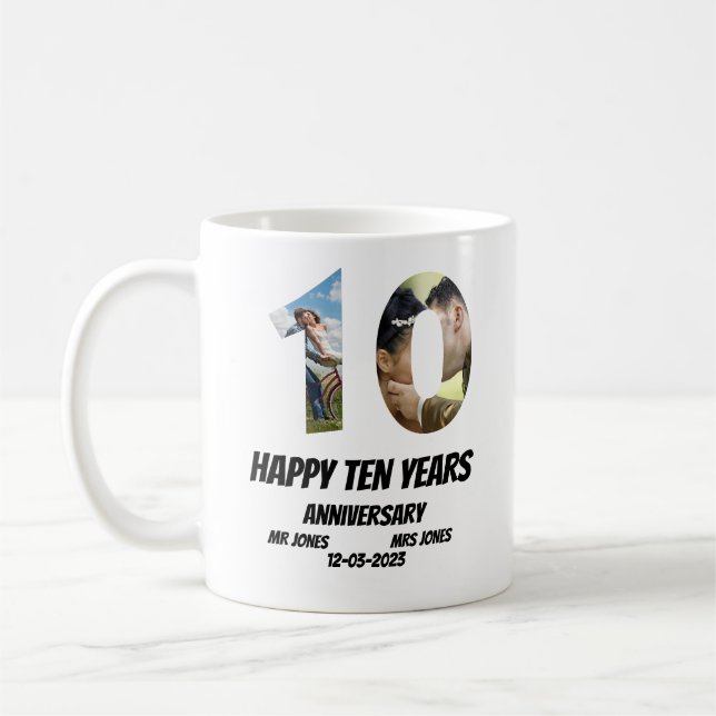 Custom 10 Years Anniversary 2 Photo collage   Coffee Mug (Left)