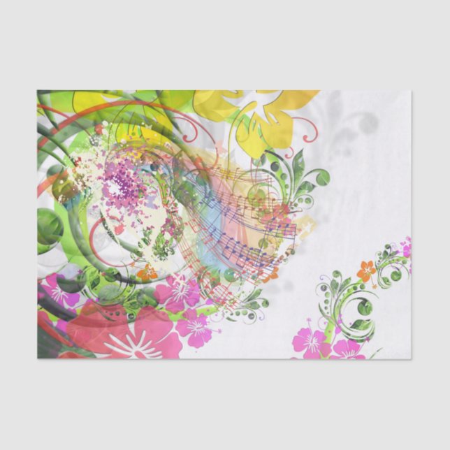 Custom 10lb Tissue Paper, Musical Flowers Paper (Front)