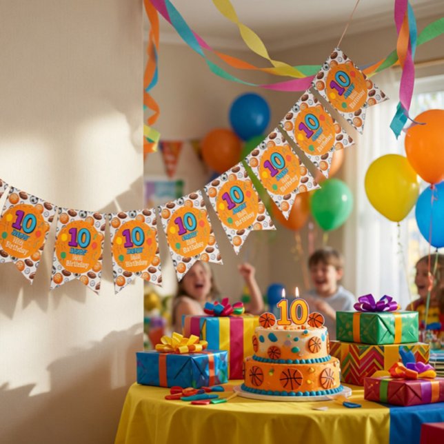 Custom 10th Birthday Sports Theme Bunting Flags (Creator Uploaded)