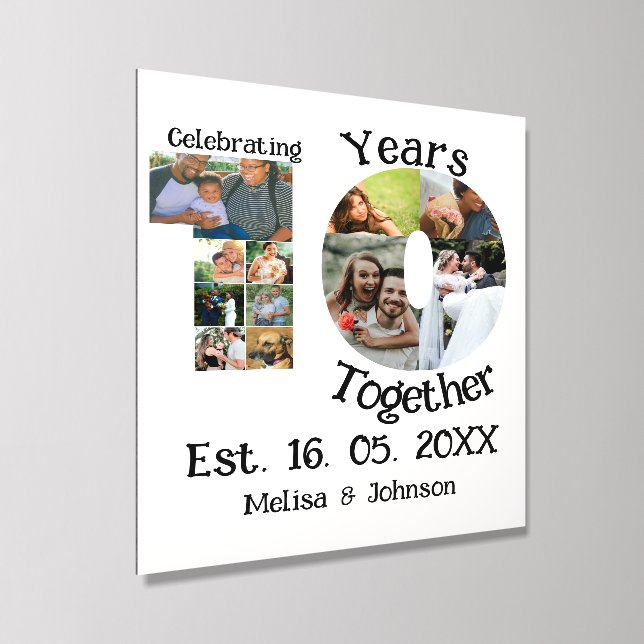 Custom 10th wedding anniversary 11 photo collage acrylic photo tile (Angled)