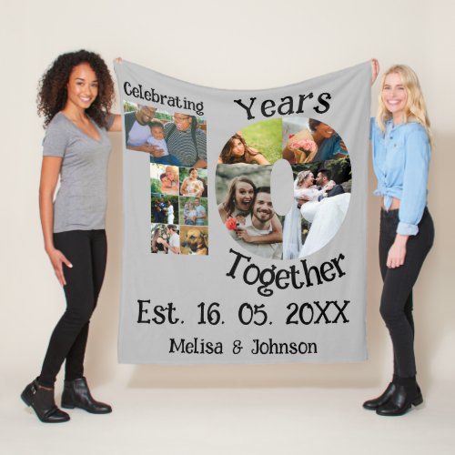 Custom 10th wedding anniversary 11 photo collage fleece blanket