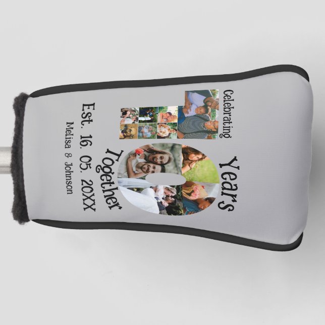 Custom 10th wedding anniversary 11 photo collage golf head cover (Front)