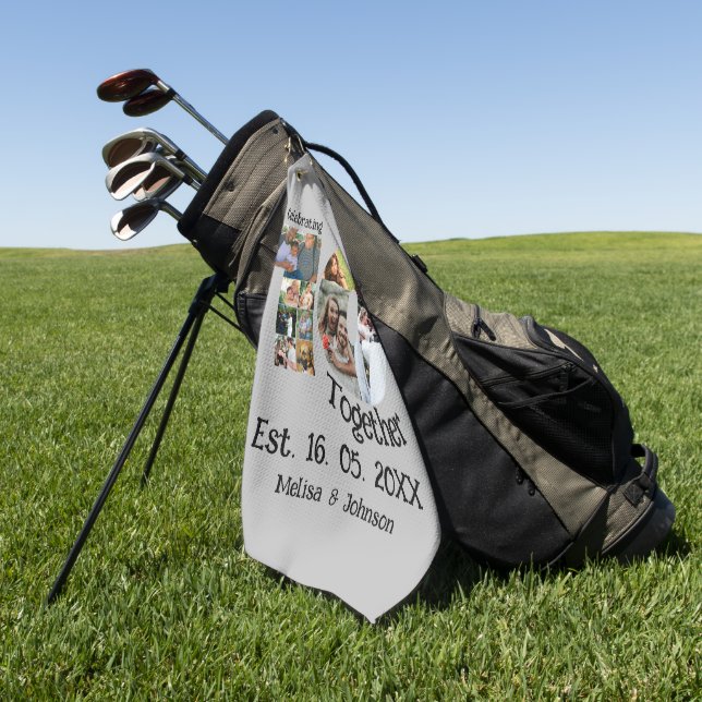 Custom 10th wedding anniversary 11 photo collage golf towel (Green)