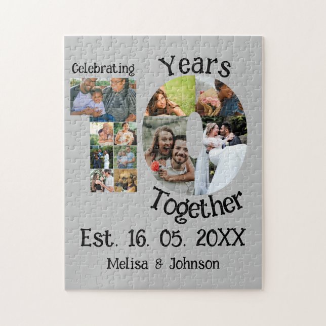 Custom 10th wedding anniversary 11 photo collage jigsaw puzzle (Vertical)
