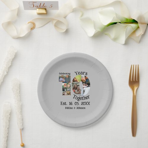 Custom 10th wedding anniversary 11 photo collage paper plates