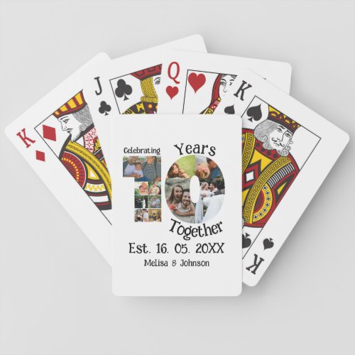 Custom 10th wedding anniversary 11 photo collage poker cards