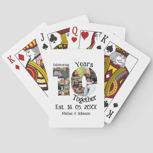 Custom 10th wedding anniversary 11 photo collage poker cards (Back)