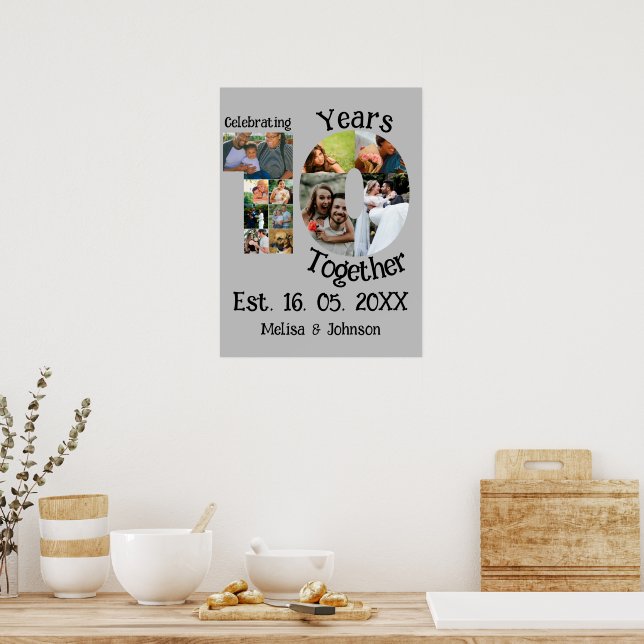 Custom 10th wedding anniversary 11 photo collage poster (Kitchen)
