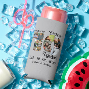 Custom 10th wedding anniversary 11 photo collage seltzer can cooler