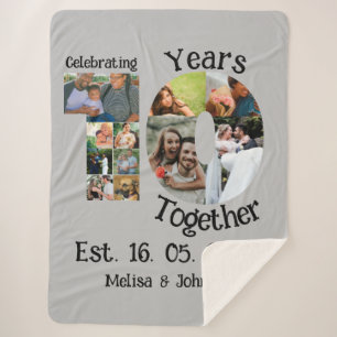 Custom 10th wedding anniversary 11 photo collage sherpa blanket