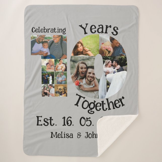 Custom 10th wedding anniversary 11 photo collage sherpa blanket (Front)