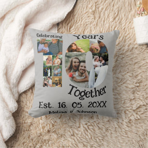 Custom 10th wedding anniversary 11 photo collage throw pillow