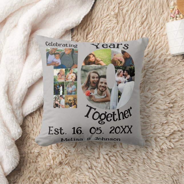 Custom 10th wedding anniversary 11 photo collage throw pillow (Blanket)