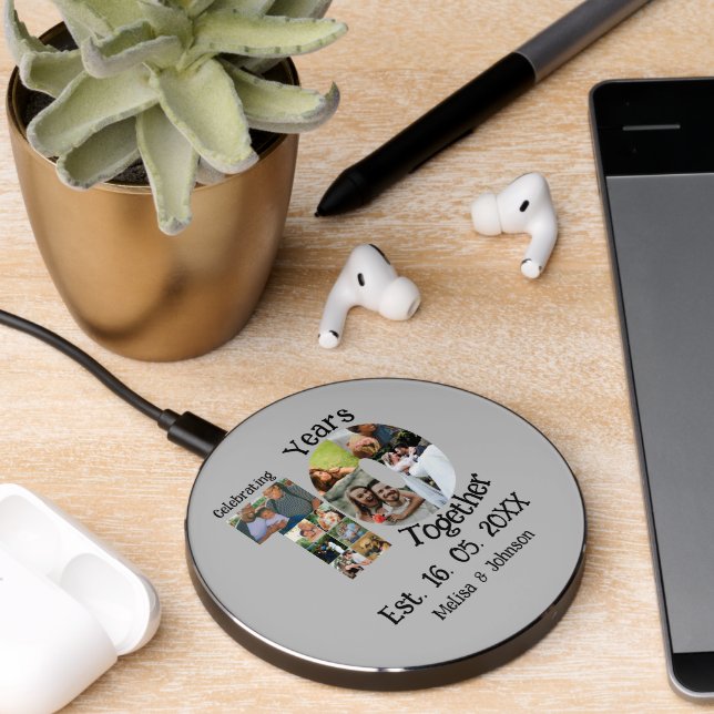 Custom 10th wedding anniversary 11 photo collage wireless charger  (Desk 2)