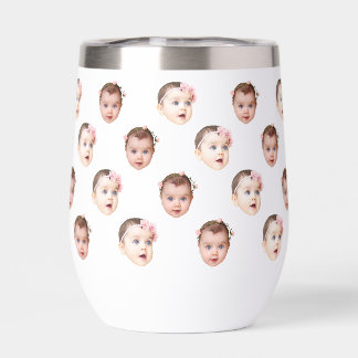 Custom 11 oz Funny Baby Kids Family Face 2 Photos Thermal Wine Tumbler