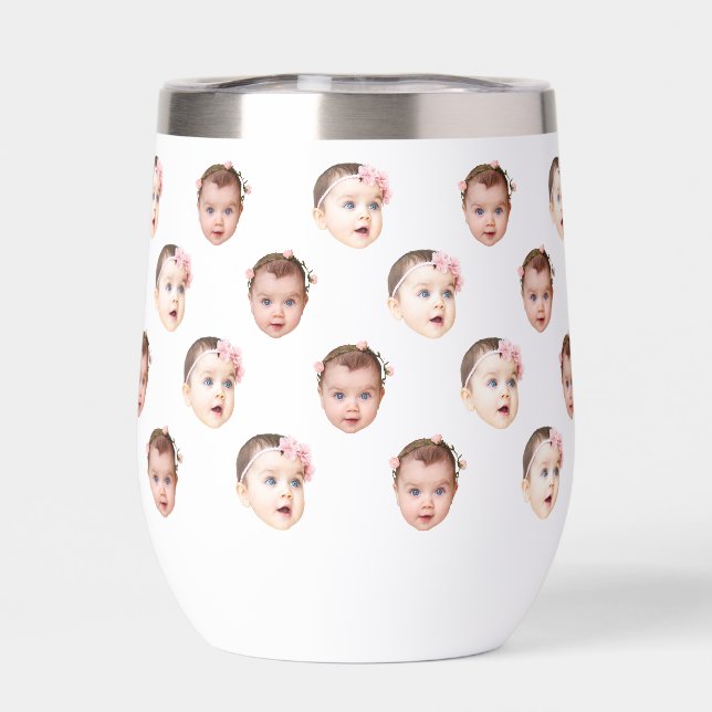 Custom 11 oz Funny Baby Kids Family Face 2 Photos Thermal Wine Tumbler (Back)