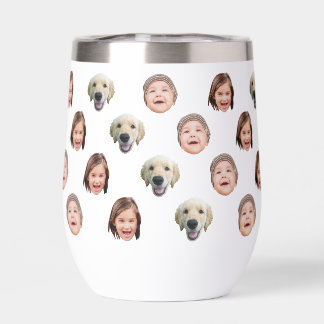 Custom 11 oz Funny Baby Kids Family Face 3 Photos Thermal Wine Tumbler
