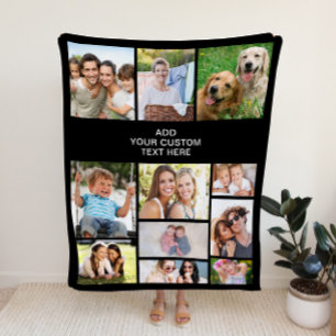 Custom 11 Photo Collage Black Fleece Blanket