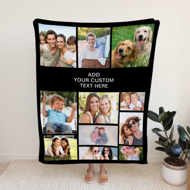 Custom 11 Photo Collage Black Fleece Blanket (Creator Uploaded)