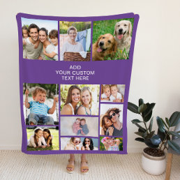 Custom 11 Photo Collage Purple Fleece Blanket