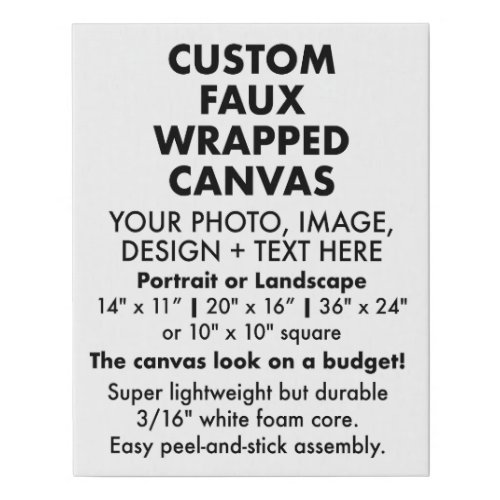 Custom 11 x 14 FAUX WRAPPED CANVAS PRINT Blank