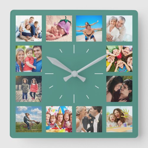 Custom 12 Family Keepsake Memories Photo Collage Square Wall Clock