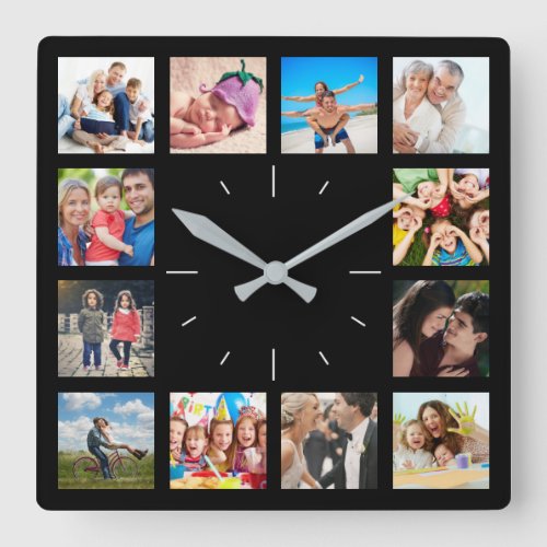 Custom 12 Family Photo Collage Keepsake Memories Square Wall Clock