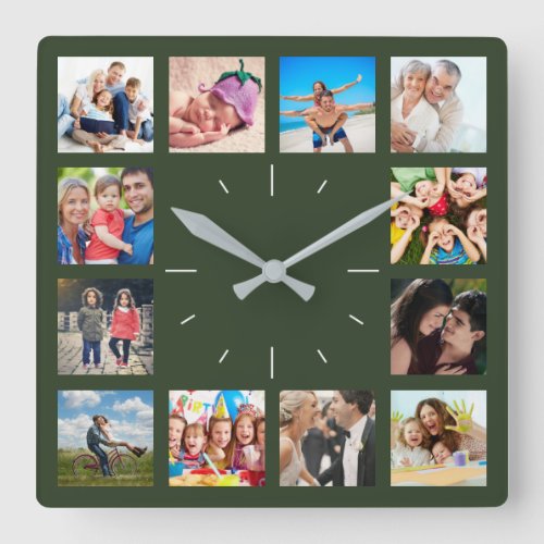 Custom 12 Keepsake Family Photo Collage Kids Pets Square Wall Clock