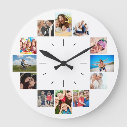 Custom 12 Keepsake Family Photo Collage White Large Clock