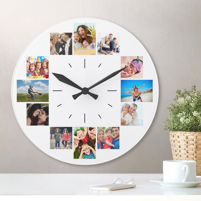 Custom 12 Keepsake Family Photo Collage White Large Clock (Creator Uploaded)