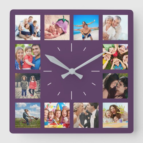 Custom 12 Keepsake Memories Family Photo Collage Square Wall Clock