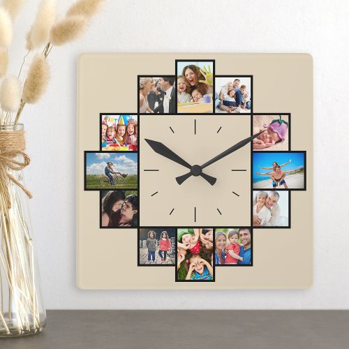 Custom 12 Keepsake Memories Family Photo Collage Square Wall Clock
