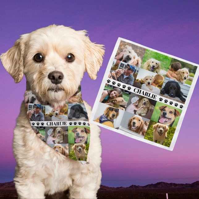Custom 12 Pet Photo Collage Dog Name Custom Dog Bandana (Creator Uploaded)
