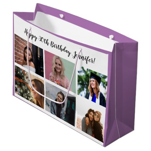 Custom 12 Photo Collage Custom Name Happy Birthday Large Gift Bag