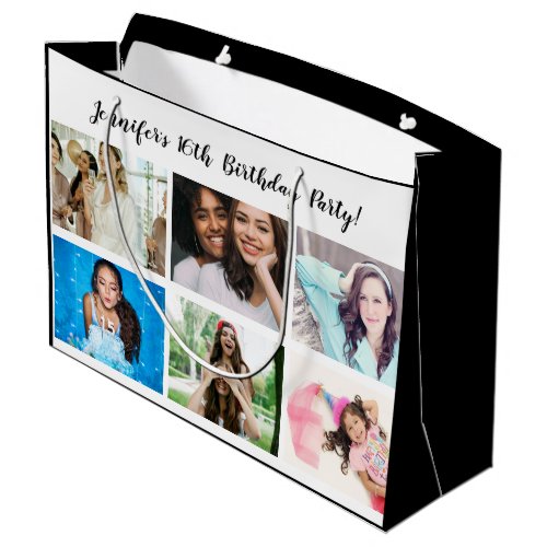 Custom 12 Photo Collage Custom Name Happy Birthday Large Gift Bag