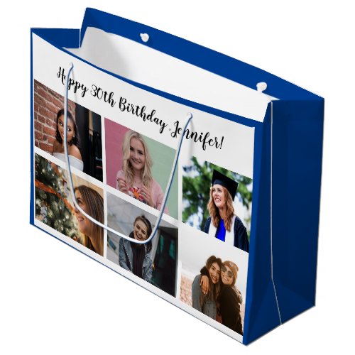 Custom 12 Photo Collage Custom Name Happy Birthday Large Gift Bag