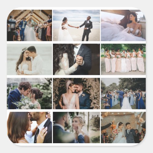 Custom 12 Photo Collage Family love Couple Wedding Square Sticker