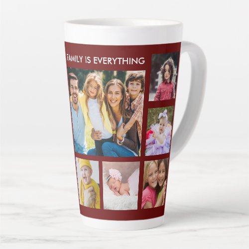 Custom 12 Photo Collage Family Quote Burgundy Red Latte Mug