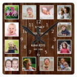 Custom 12 Photo Collage Family Quote Pallet Wood Square Wall Clock Custom 12 Photo Collage Family Quote Pallet Wood Square Wall Clock