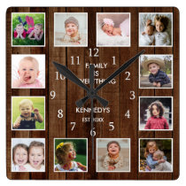 Custom 12 Photo Collage Family Quote Pallet Wood Square Wall Clock Custom 12 Photo Collage Family Quote Pallet Wood Square Wall Clock